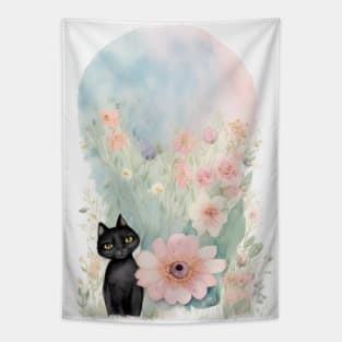 Black Cat in Pastel Colors Tapestry