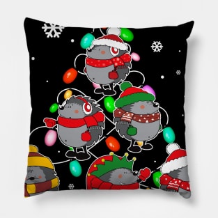 Santa Hedgehog Christmas Tree Funny Hedgehog Christmas Light Pillow