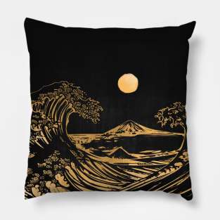 Hokusai wave gold line Pillow