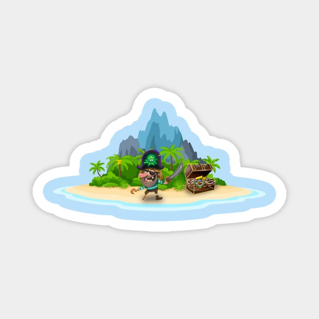 Pirate on a desert island Magnet by Paciana Peroni