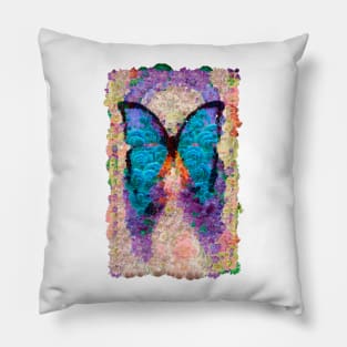 Romantic blue butterfly with flowers exotic design Pillow