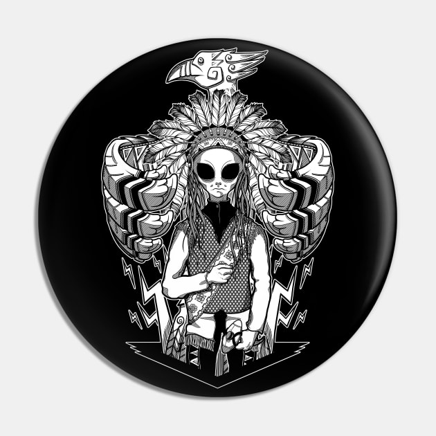 The alien Sitting Bull - Black version Pin by ToleStyle