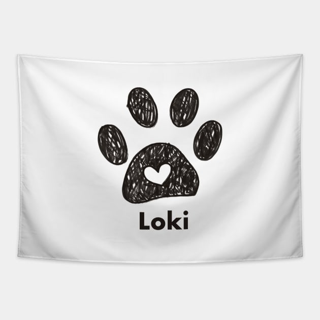 Loki name made of hand drawn paw prints Tapestry by GULSENGUNEL