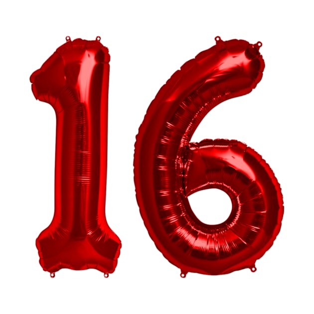 Bright Red 16th Birthday Metallic Helium Balloons Numbers by podartist