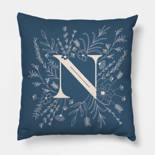 Botanical Letter N (Lake Blue) Pillow