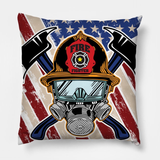 'Fireman Truck American Flag' Awesome Truck Gift Pillow by ourwackyhome