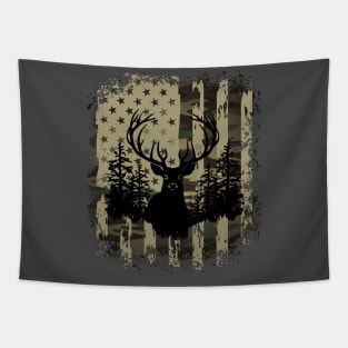 Camo US Flag Deer Elk Buck Camoflage Hunting Hunter Dad Gift Tapestry