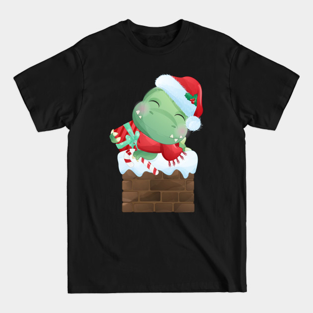 Discover Cute Christmas T Rex Dinosaur Lying On Chimney - Christmas T Rex - T-Shirt