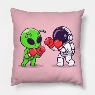 Cute Alien and Astronaut Fighting Boxing Cartoon Pillow