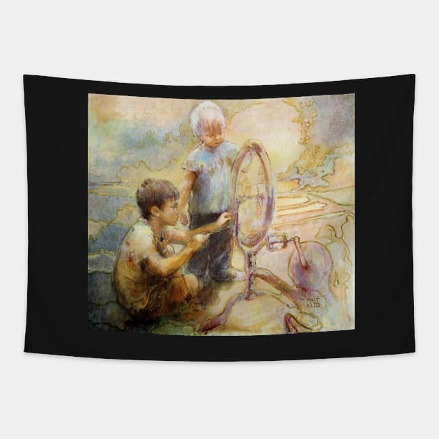 Men at work Tapestry by nainnarart