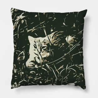 Abstract image of a cat in the grass Pillow