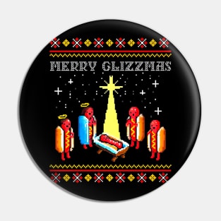 Merry Glizzmas Tacky Funny Merry Christmas Hot Dogs Pin