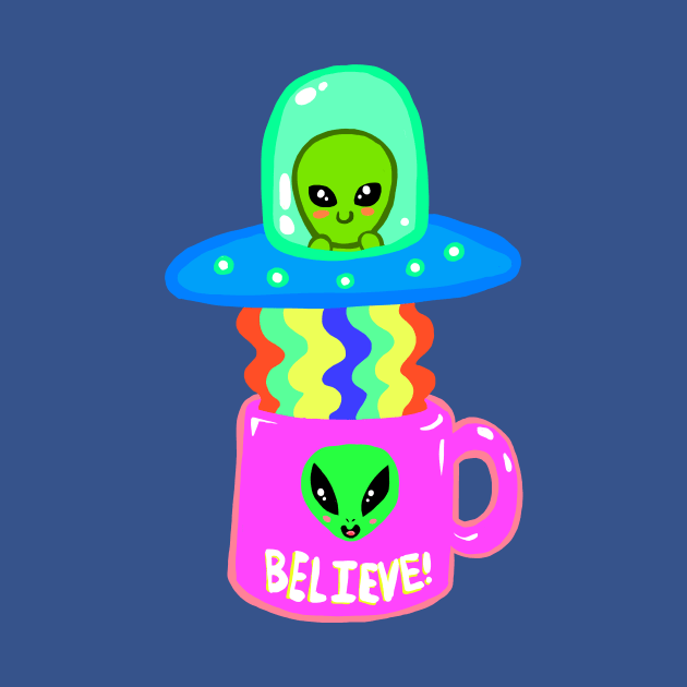 Alien Abducting Coffee - Cute and Colorful Doodle by ckrickett