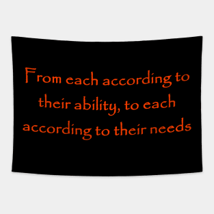 From each according to their ability, to each according to their need Karl Marx Quote Red on Black Tapestry