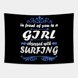 Surfing wave coast surfboard girl power Tapestry