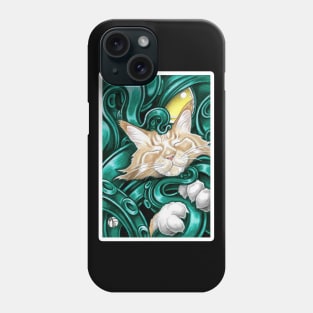 Cthulhu and Ginger Cat Friend - White Outlined Version Phone Case