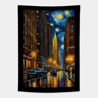 New York city streets in starry night style Tapestry