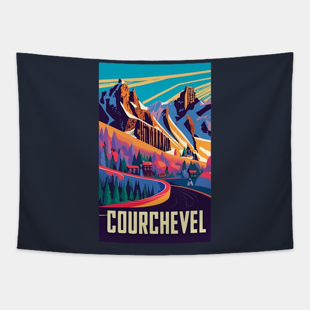 A Vintage Travel Art of Courchevel - France Tapestry by goodoldvintage