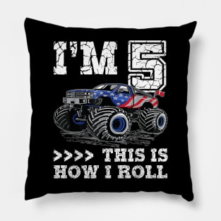 5 Year Old 5th Birthday Boy Monster Truck Car Pillow