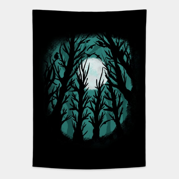 Spooky Haunted Forest Gothic Moon & Birds Tapestry by LunaElizabeth