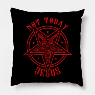 Not Today Jesus I Satanic Baphomet Goat RED Pillow