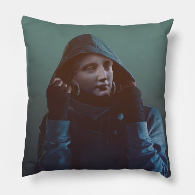 Aesthetic chola girl statue with hoodie by blacklinesw9 Pillow by Blacklinesw9