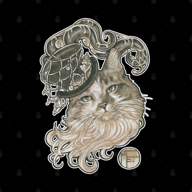 Kitty in a Tentacle Top Hat - White Outlined Version by Nat Ewert Art