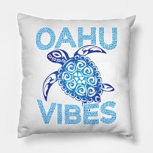 Polynesian Blue Tribal Sea Turtle Oahu Vibes Hawaii Vacation Pillow