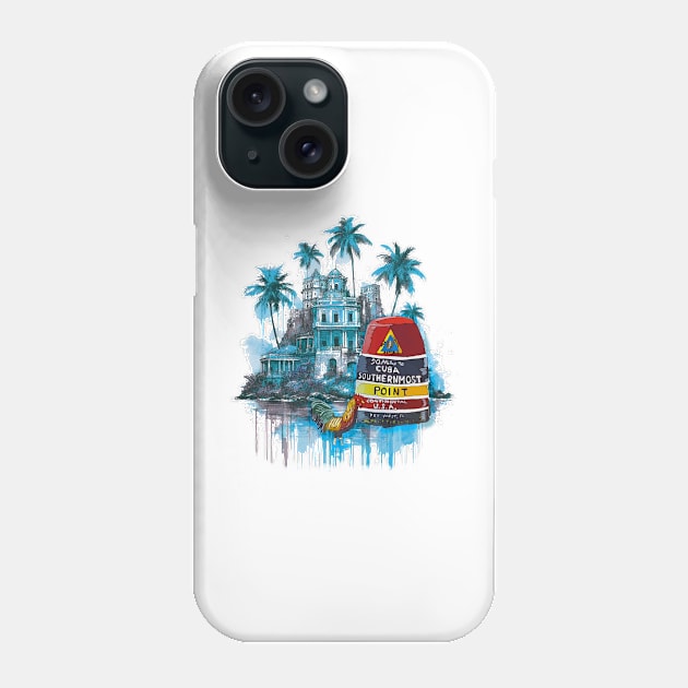 Key West Southernmost Point in the US Marker with Cuban inspired background - WelshDesigns Phone Case by WelshDesigns