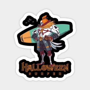 Halloween Beach Surfer Pumpkin Head Skull Magnet