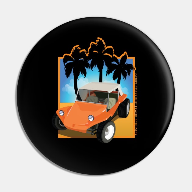 Orange Dune Buggy on Beach with Palms Pin by PauHanaDesign