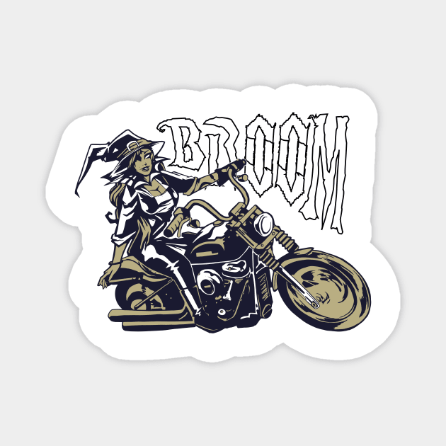 FUN WITCH RIDING MOTORBIKE BROOM HALLOWEEN TSHIRTS Magnet by Chameleon Living