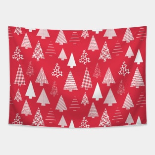 White textured Christmas tree silhouettes on red Tapestry