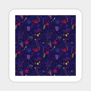 Purple Abstract Doodle Flowers Magnet