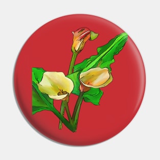 Three Calla Lilies Black Outline Art Pin