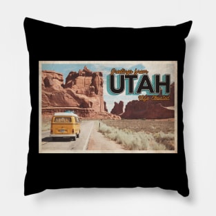 Greetings from Utah - Vintage Travel Postcard Design Pillow