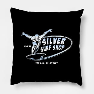 Silver Surf Shop (Black Print) Pillow