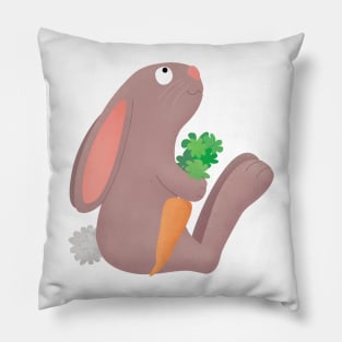 Cute bunny rabbit sitting with carrot cartoon Pillow