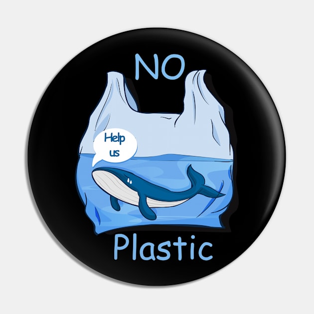 No Plastic - Protect the whales Pin by Jochen Lützelberger