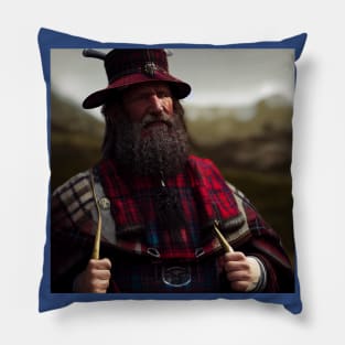 Scottish Highlander in Clan Tartan Pillow