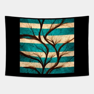 Abstract tree branches over turquoise and cream stripes Tapestry