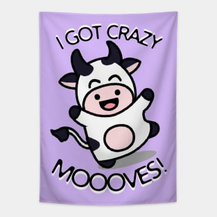 Crazy MOOVES Cow Pun Tapestry