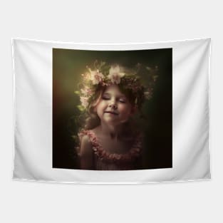 A Happy Girl Wearing a Wreath of Flowers Tapestry