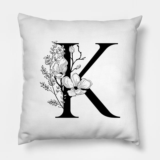 Letter K Monogram - Floral Initial Pillow by ZenNature