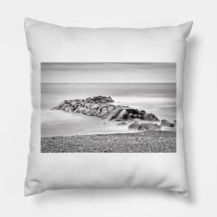 Abandoned Rock Pier B&W Pillow