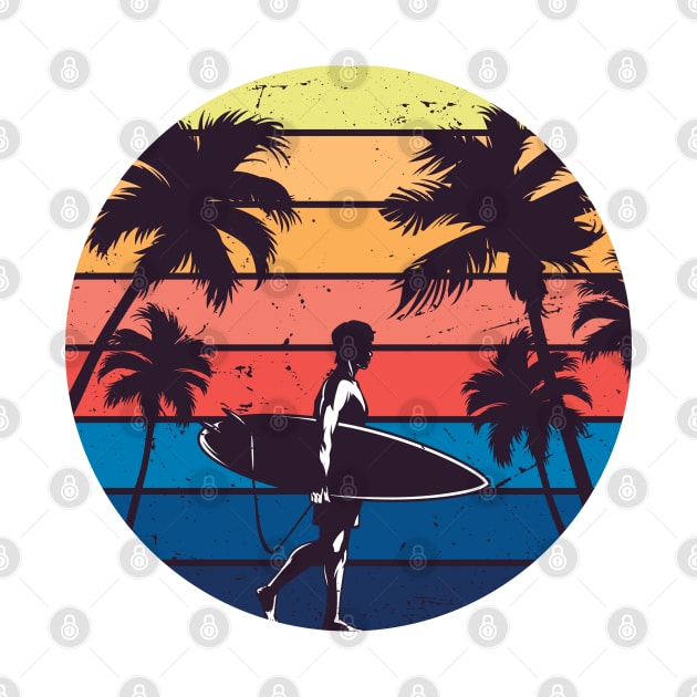 Vintage Surfer and Palm Trees by Islanr