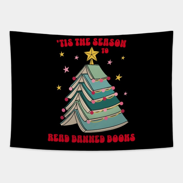 Tis the Season to Read Banned Books LGBTQ Pride Christmas Tree Tapestry by PUFFYP