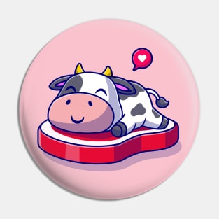 Cute Cow Lay on Bread Cartoon Pin