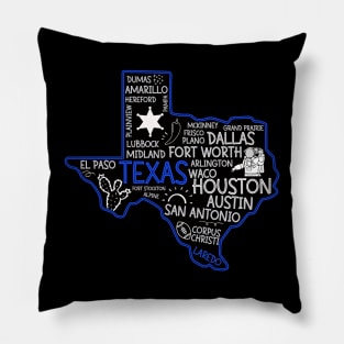 Laredo Texas cute map Houston San Antonio Dallas Austin Fort Worth El Paso Pillow
