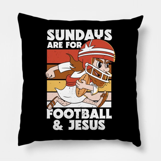 Retro Sundays Are For Football & Jesus // Funny Church Sunday Football Jesus Pillow by SLAG_Creative